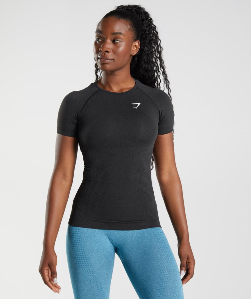 Women\'s Gymshark Vital Seamless 2.0 T-Shirts Black | NZ 4FCRNZ